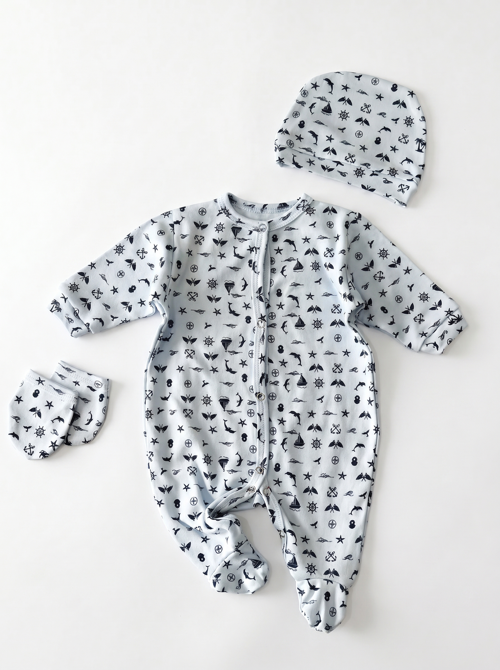 Grenouillère Bébé – Blanc Mer & Animaux
