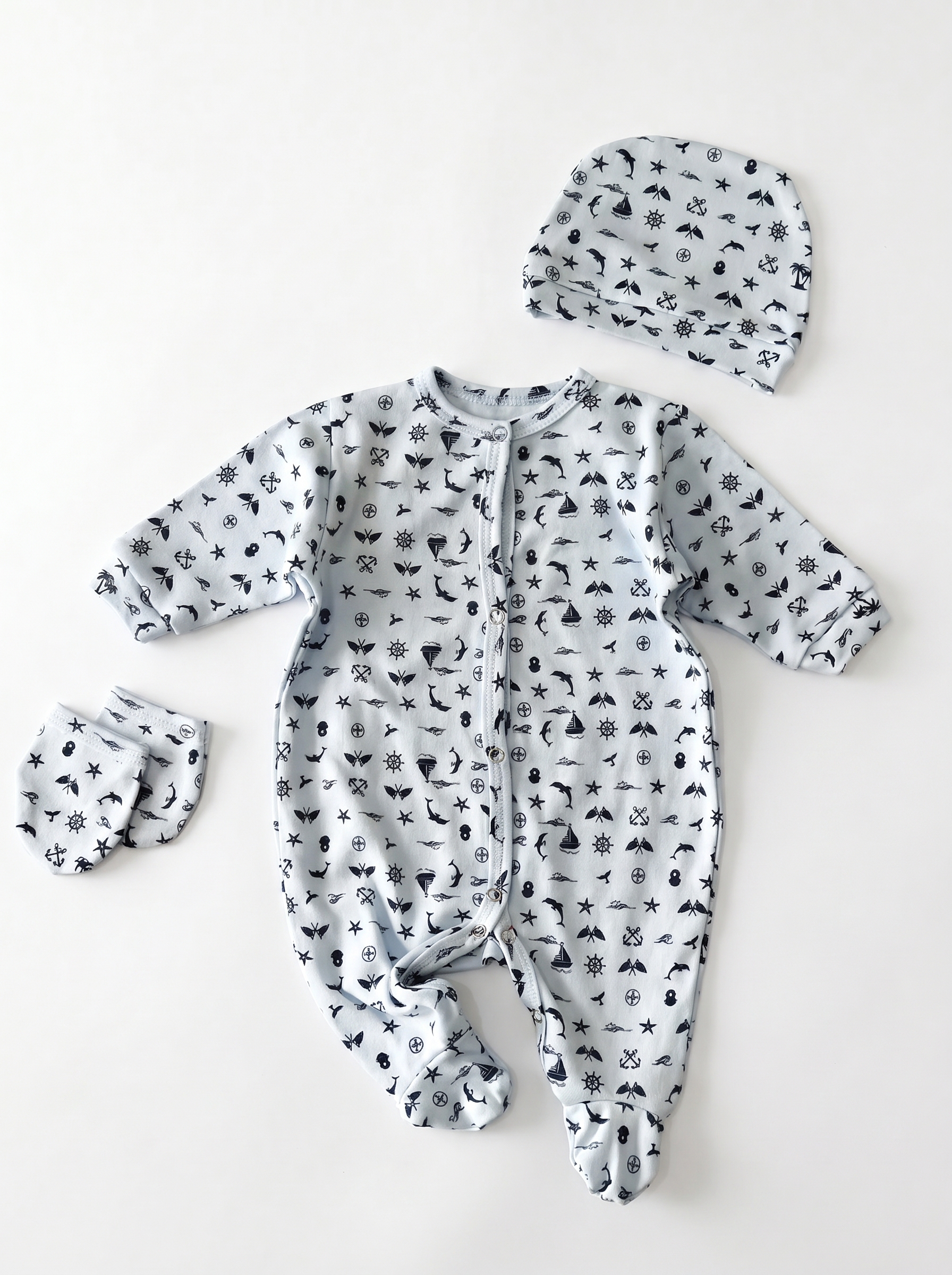 Grenouillère Bébé – Blanc Mer & Animaux