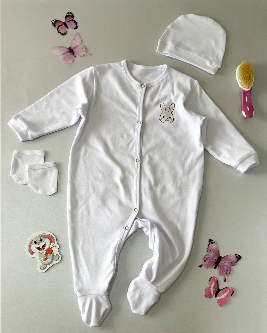 Grenouillère Bébé – Blanc Lapin