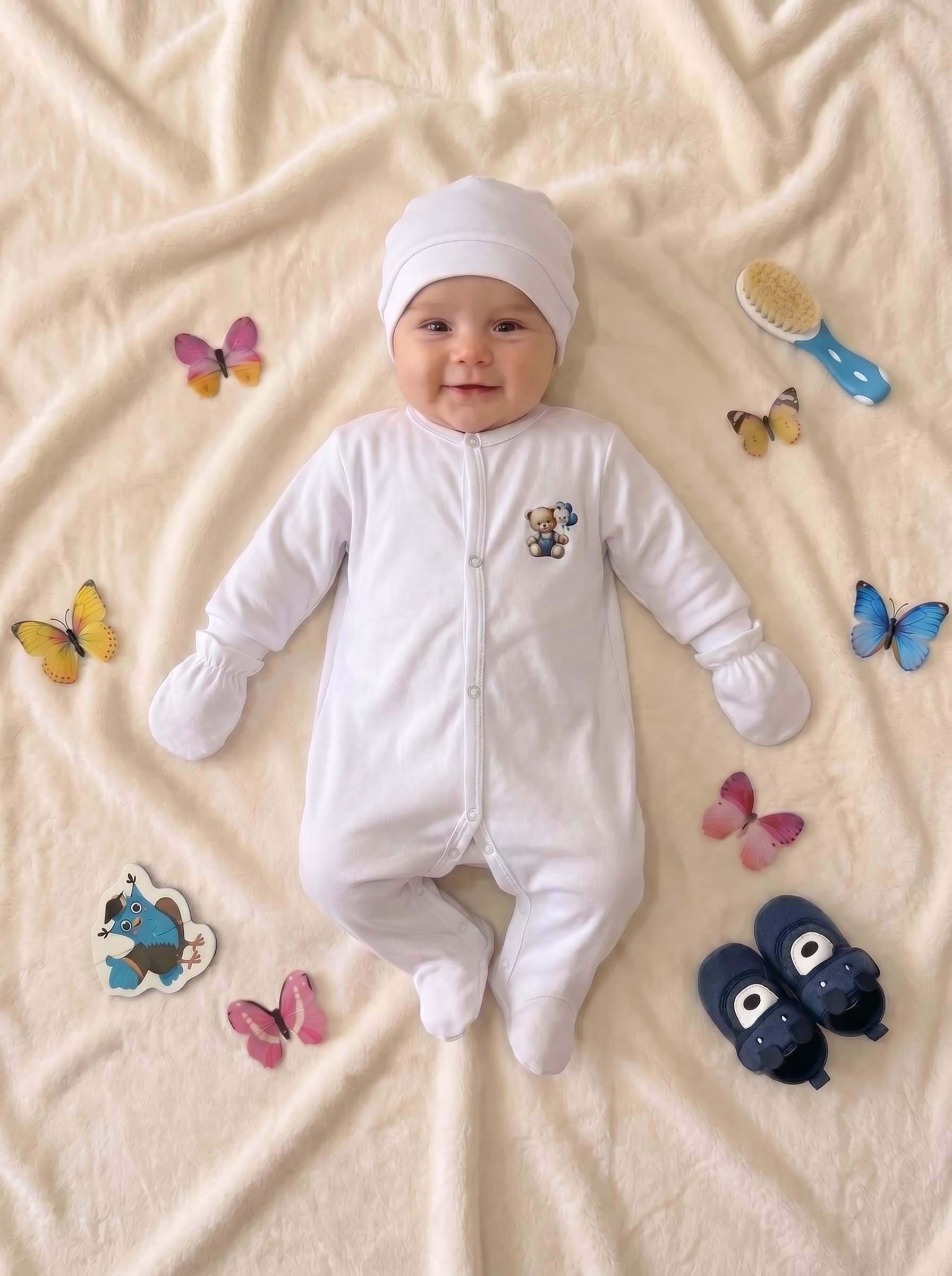 Grenouillère Bébé – Blanc Ours & Ballons