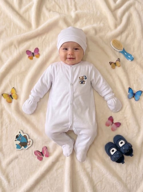 Grenouillère Bébé – Blanc Ours & Ballons
