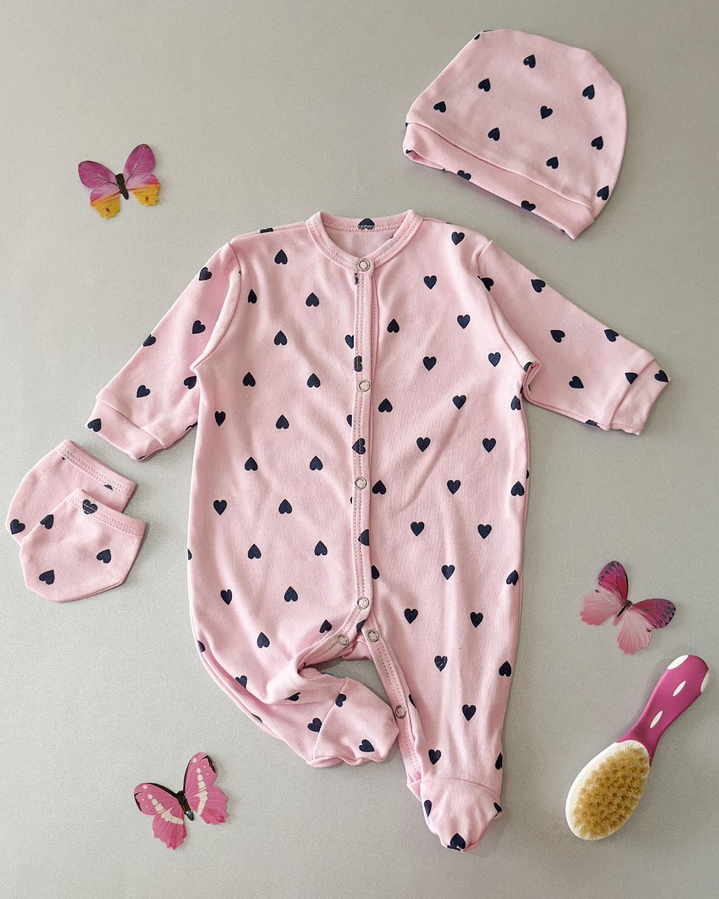 Grenouillère Bébé – Rose Cœurs
