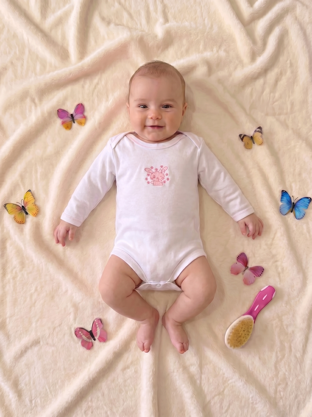 Lot de 3 Bodies Bébé Manche Longue – Rose Lapin