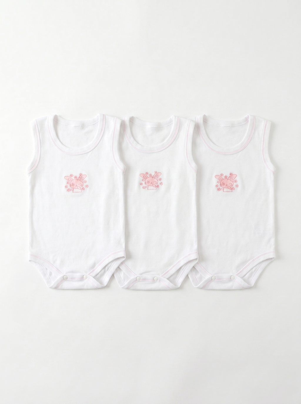 Lot de 3 Bodies Bébé Sans-Manche – Rose Lapin
