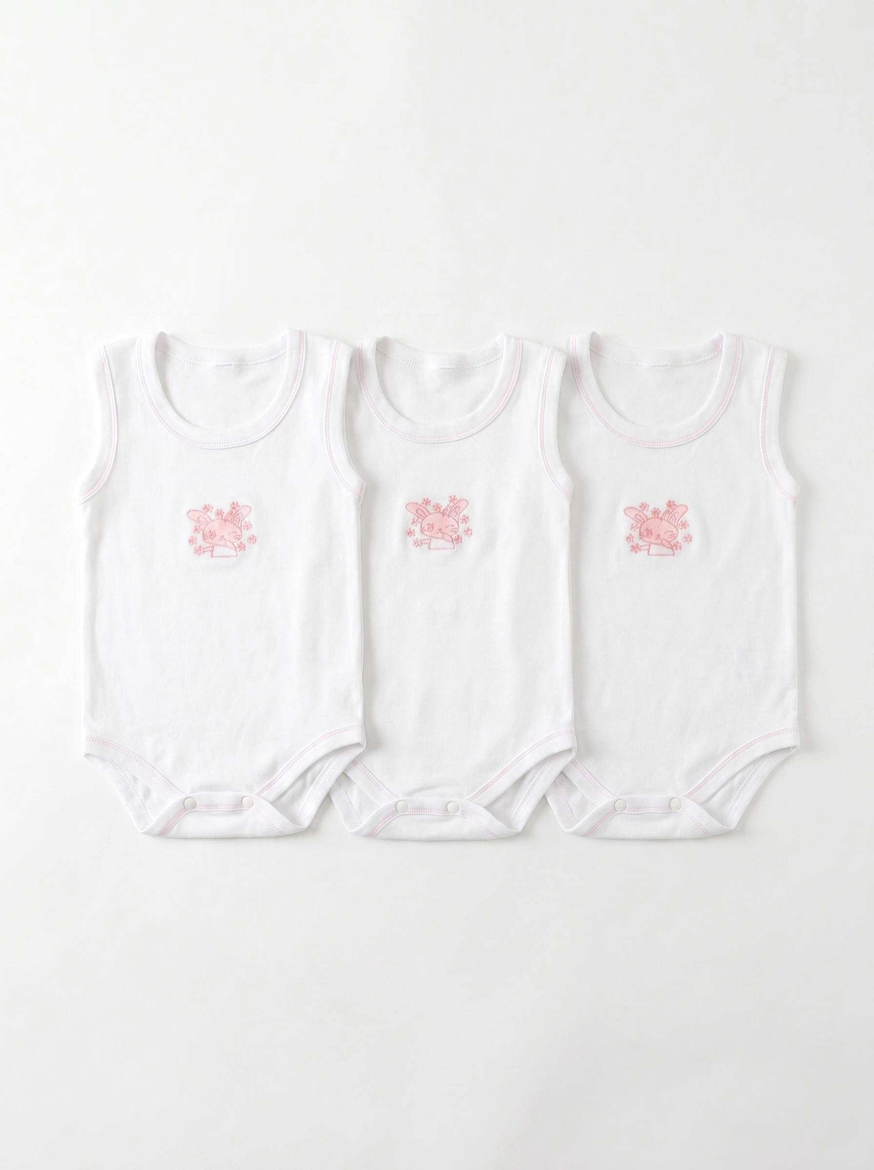 Lot de 3 Bodies Bébé Sans-Manche – Rose Lapin