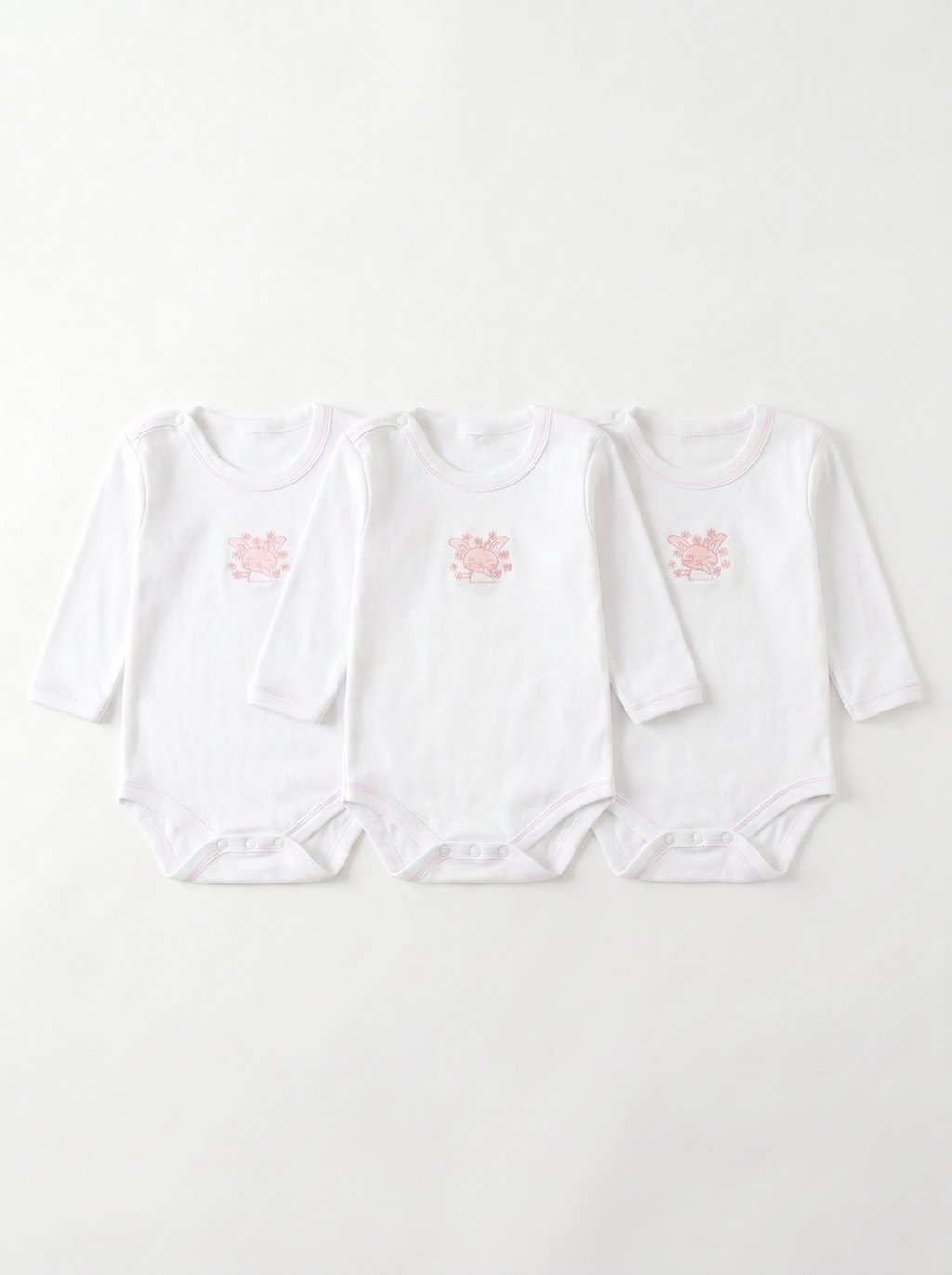 Lot de 3 Bodies Bébé Manche Longue – Rose Lapin