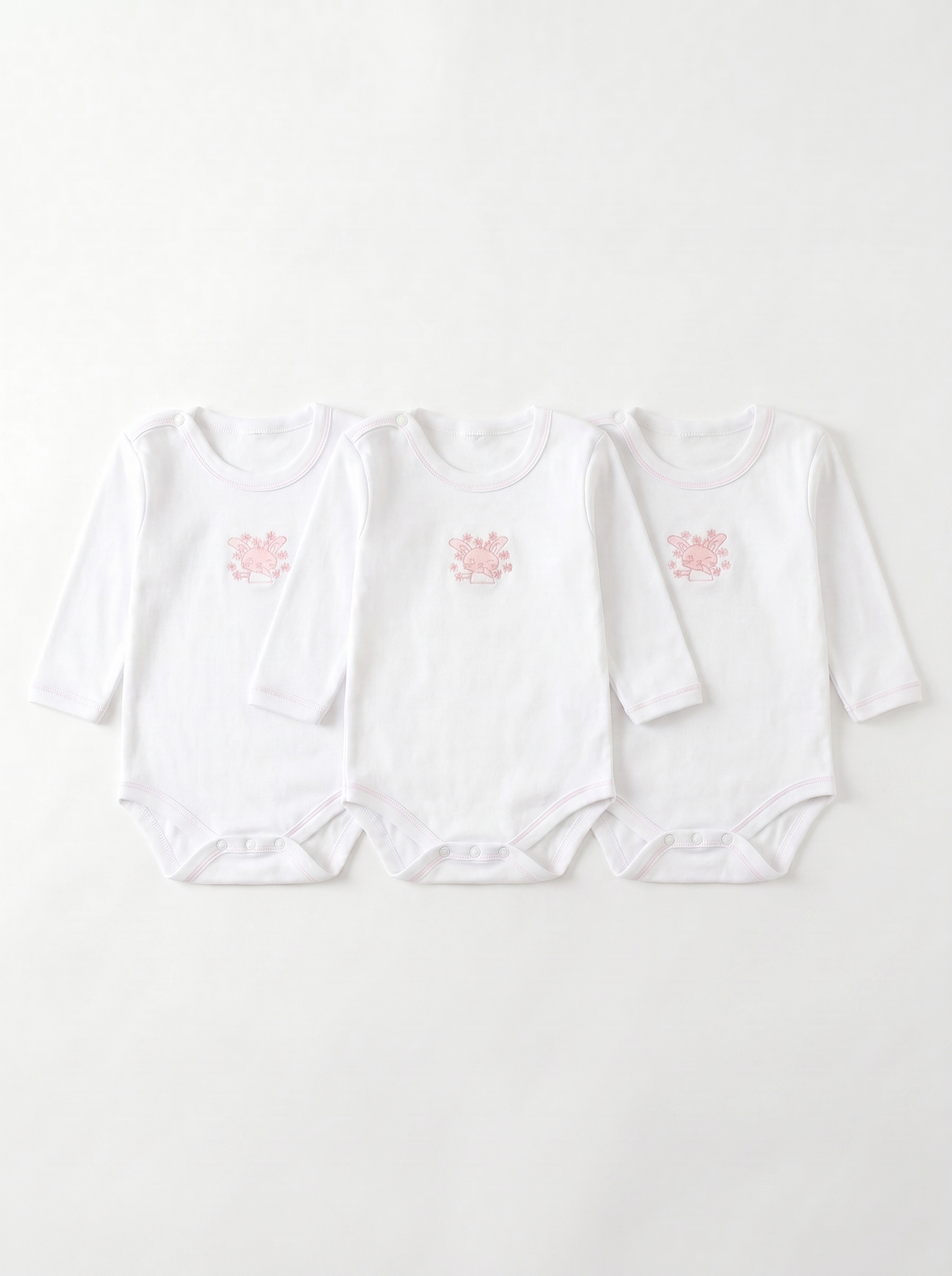 Lot de 3 Bodies Bébé Manche Longue – Rose Lapin