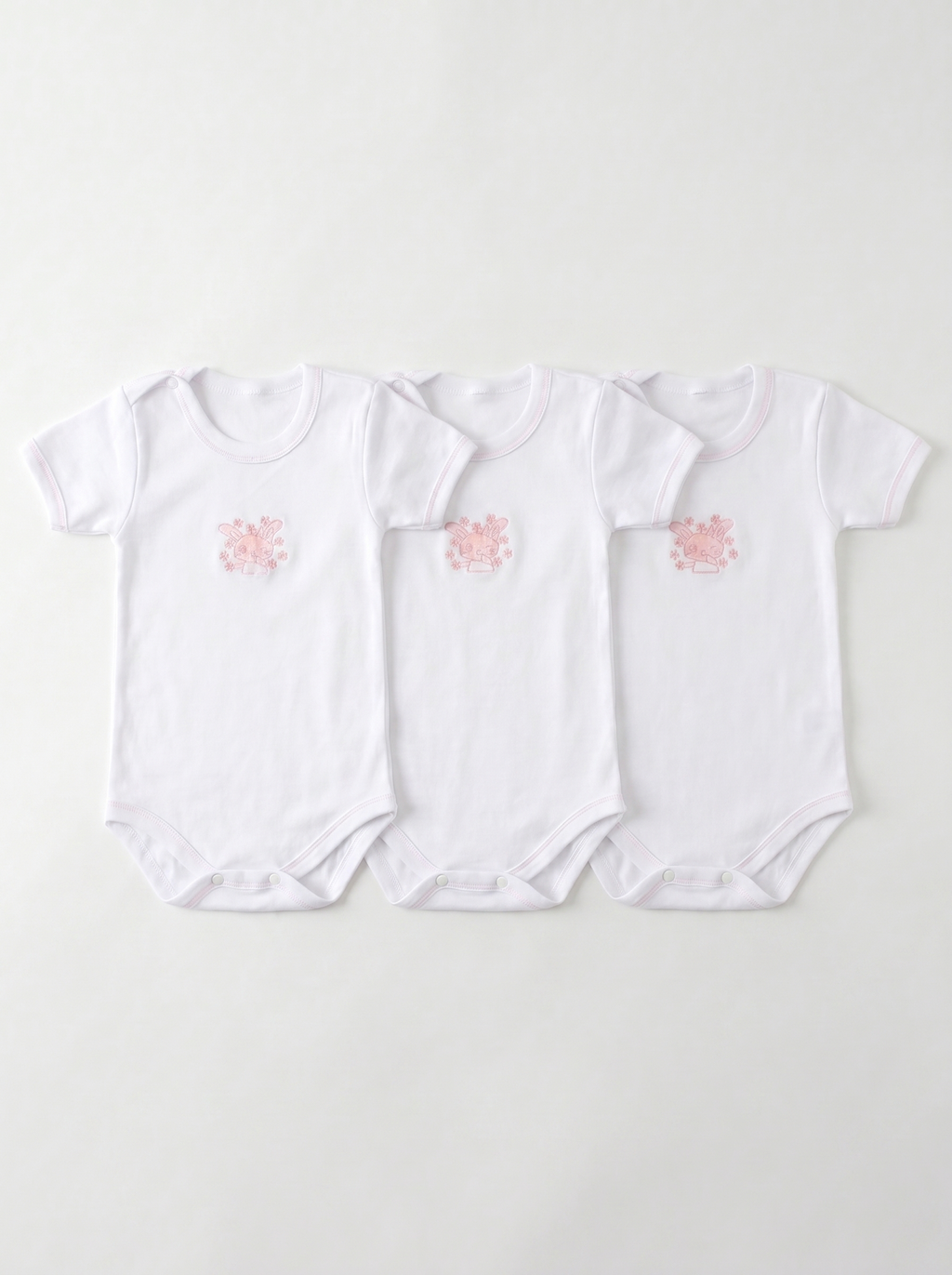Lot de 3 Bodies Bébé Demi-Manche – Rose Lapin
