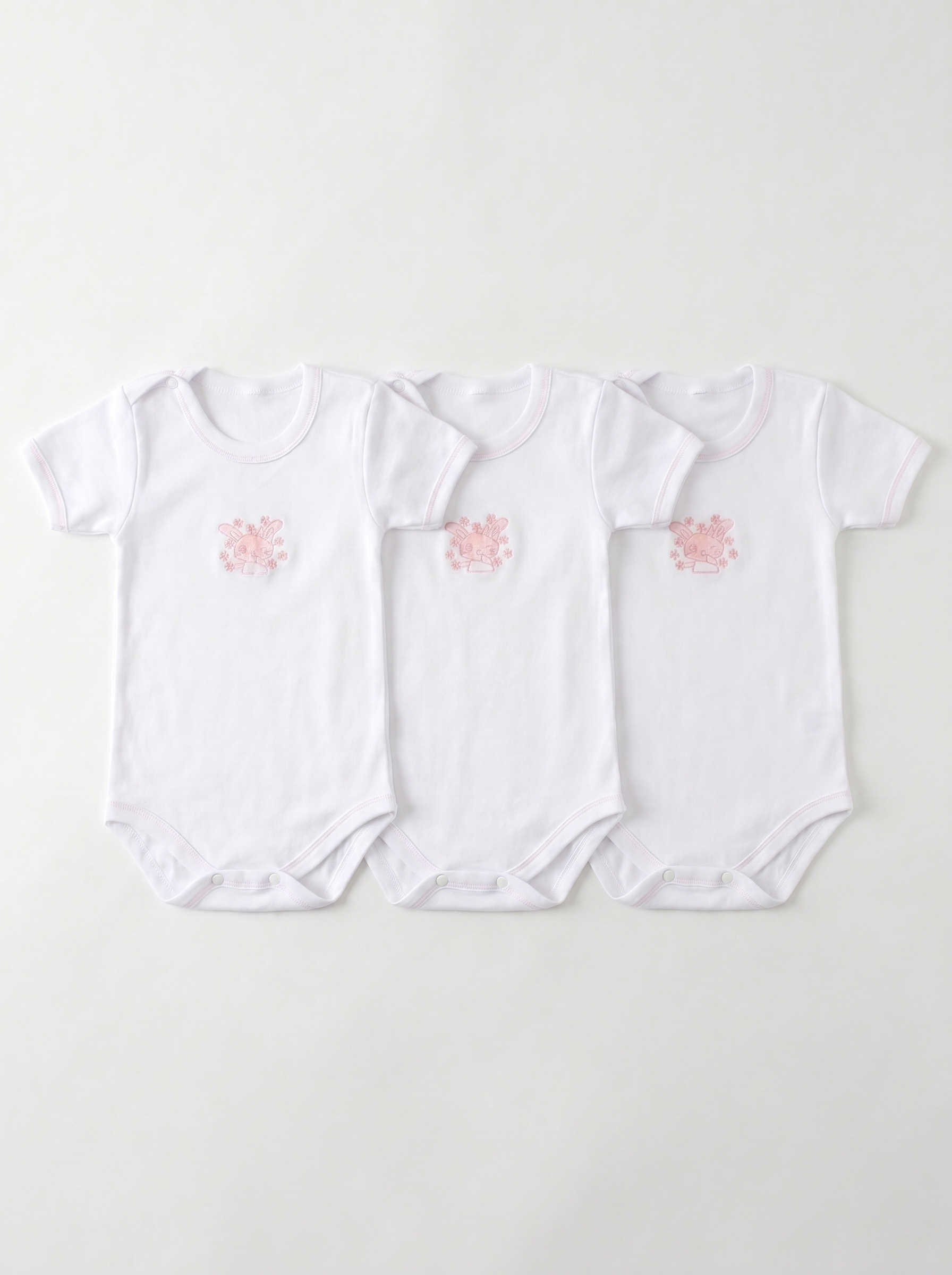 Lot de 3 Bodies Bébé Demi-Manche – Rose Lapin