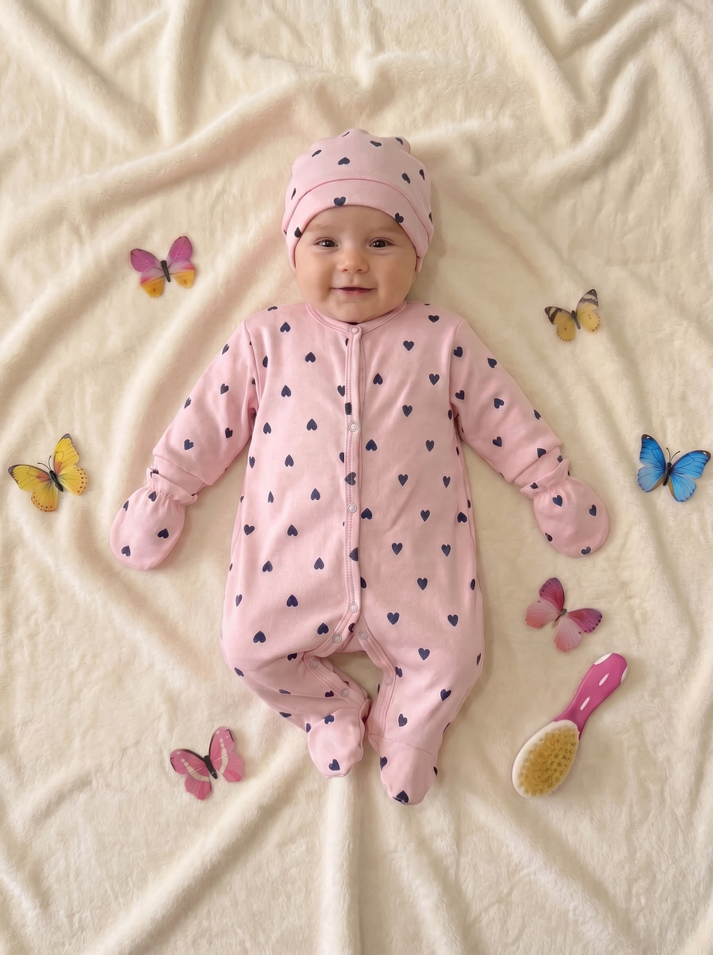Grenouillère Bébé – Rose Cœurs