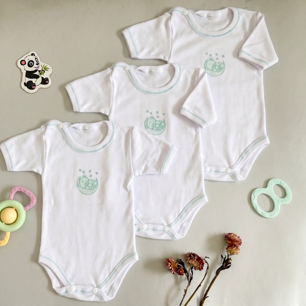 Lot de 3 Bodies Bébé Demi-Manche – Bleu Ciel Ours