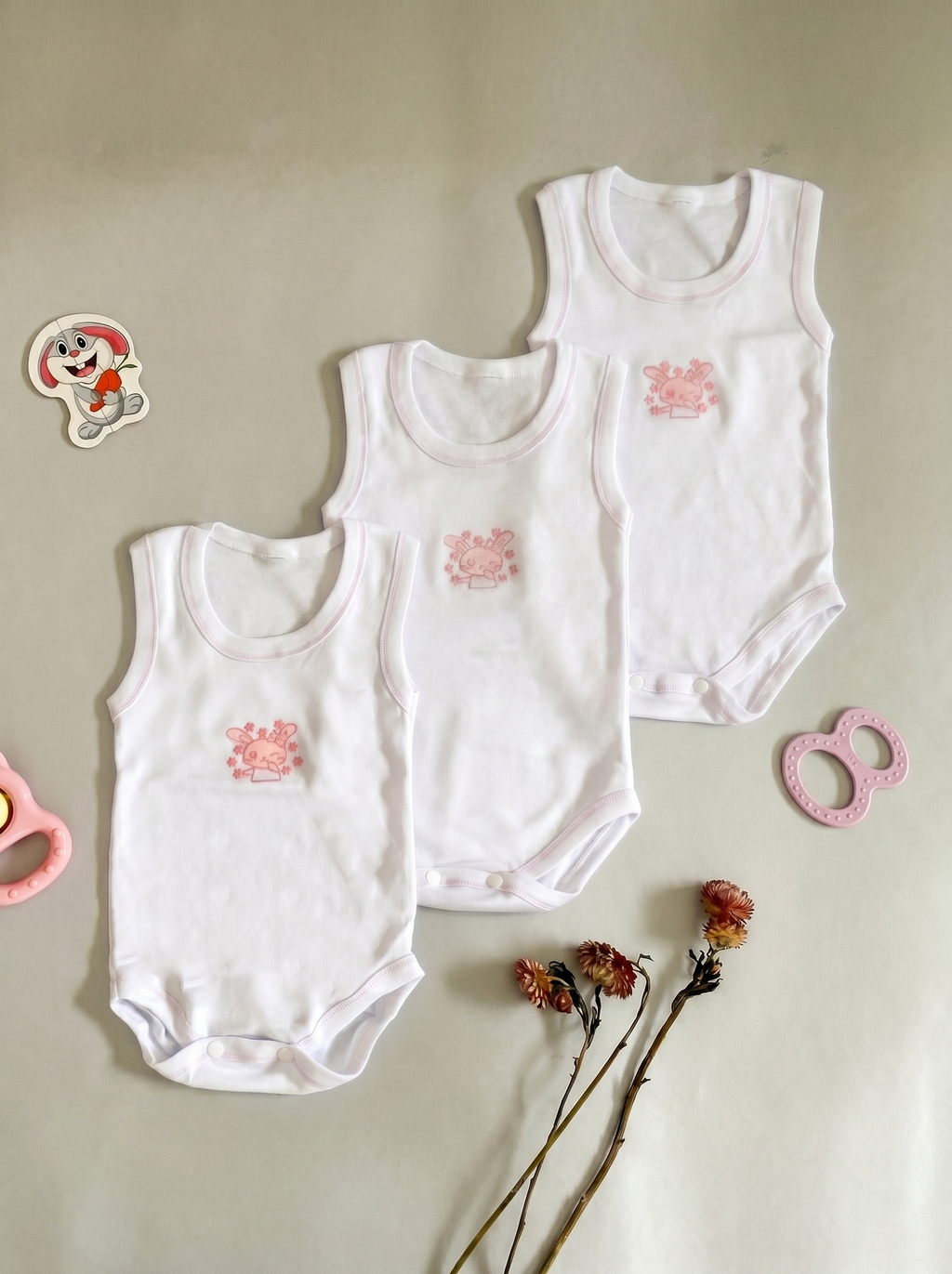 Lot de 3 Bodies Bébé Sans Manche en Coton Doux