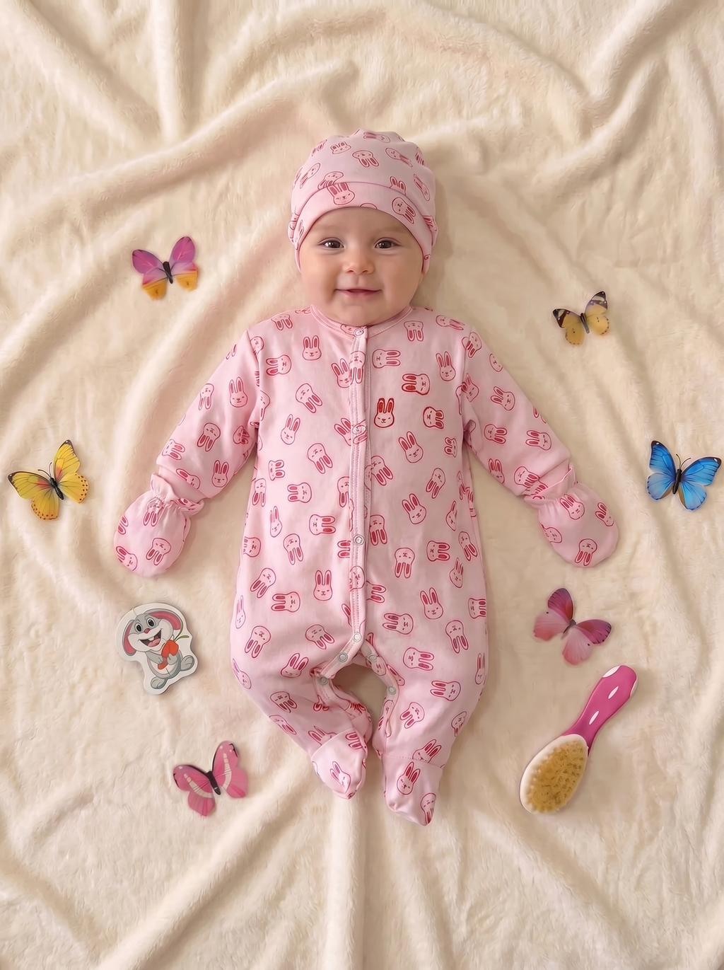 Grenouillère Bébé – Rose Lapin