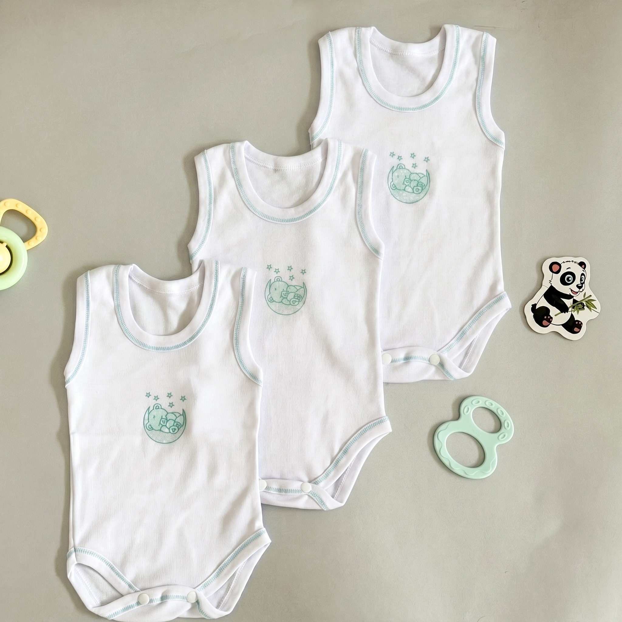 Lot de 3 Bodies Bébé Sans Manche en Coton Doux