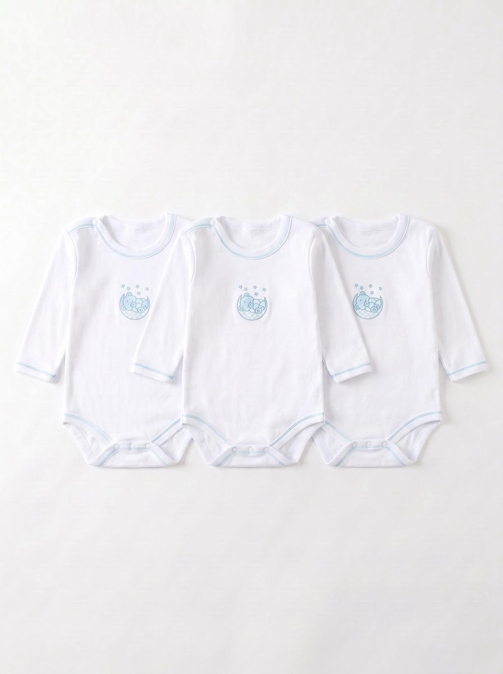 Lot de 3 Bodies Bébé Manche Longue – Bleu Ciel Ours