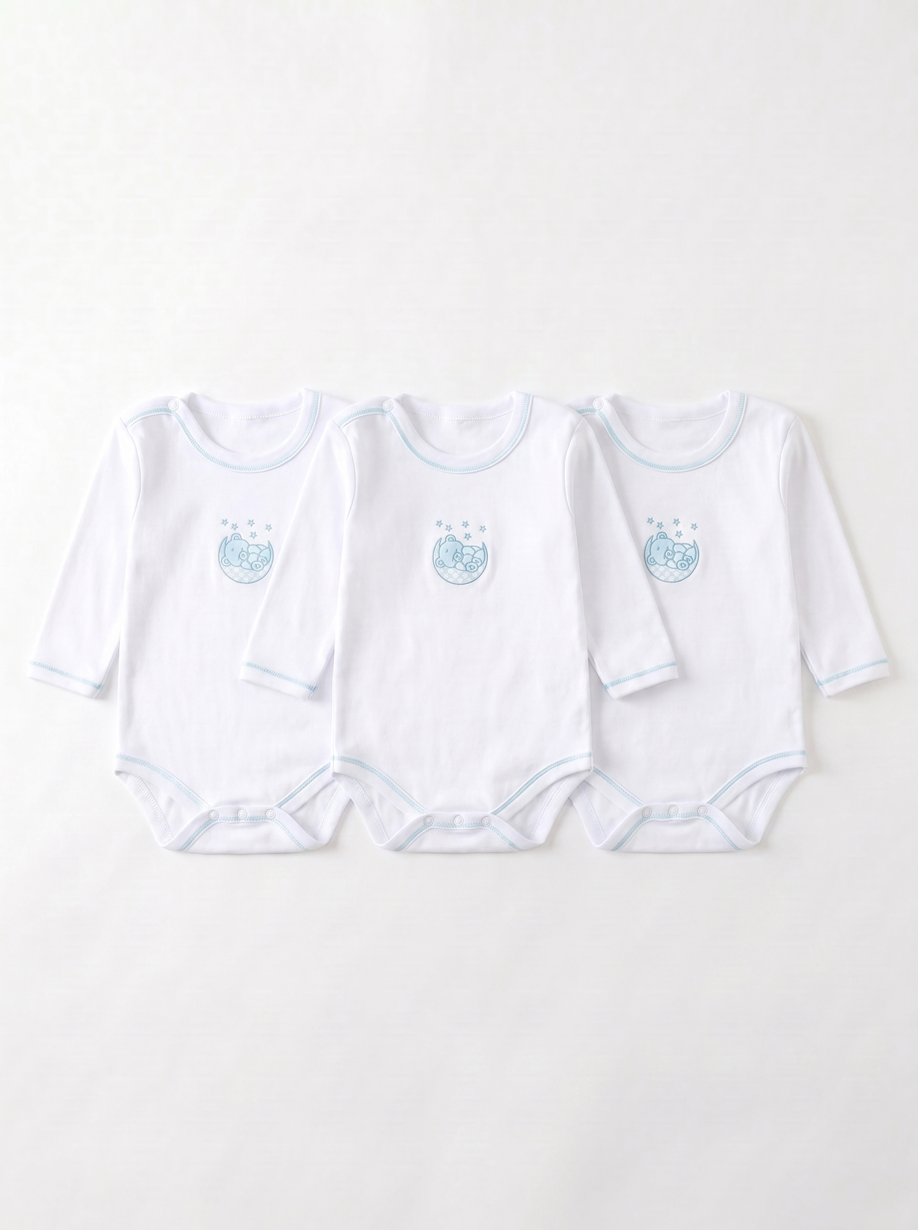 Lot de 3 Bodies Bébé Manche Longue – Bleu Ciel Ours