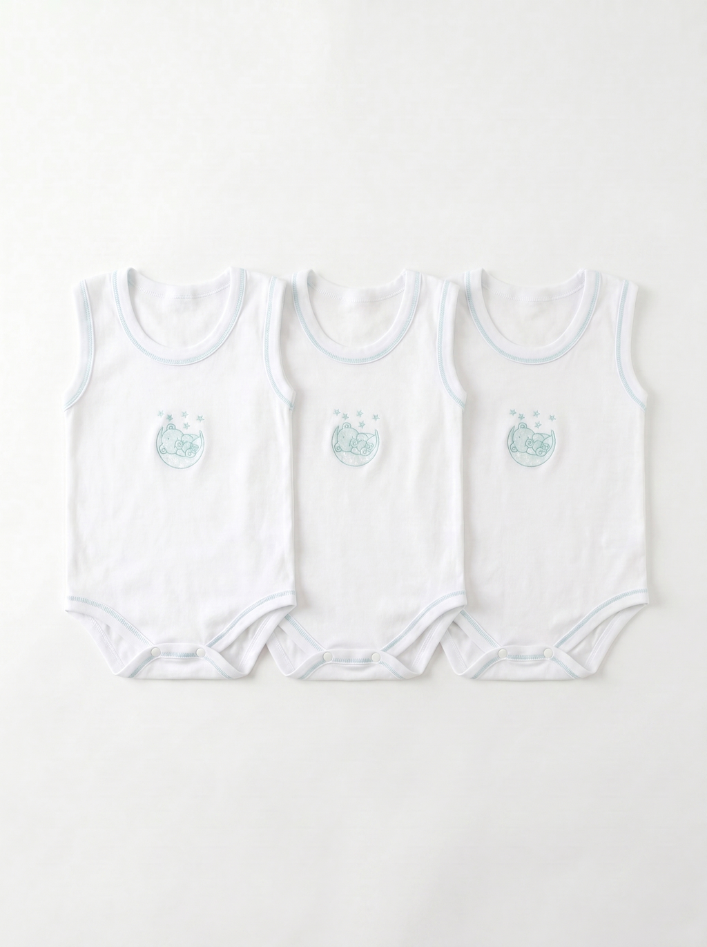 Lot de 3 Bodies Bébé Sans-Manche – Bleu Ciel Ours
