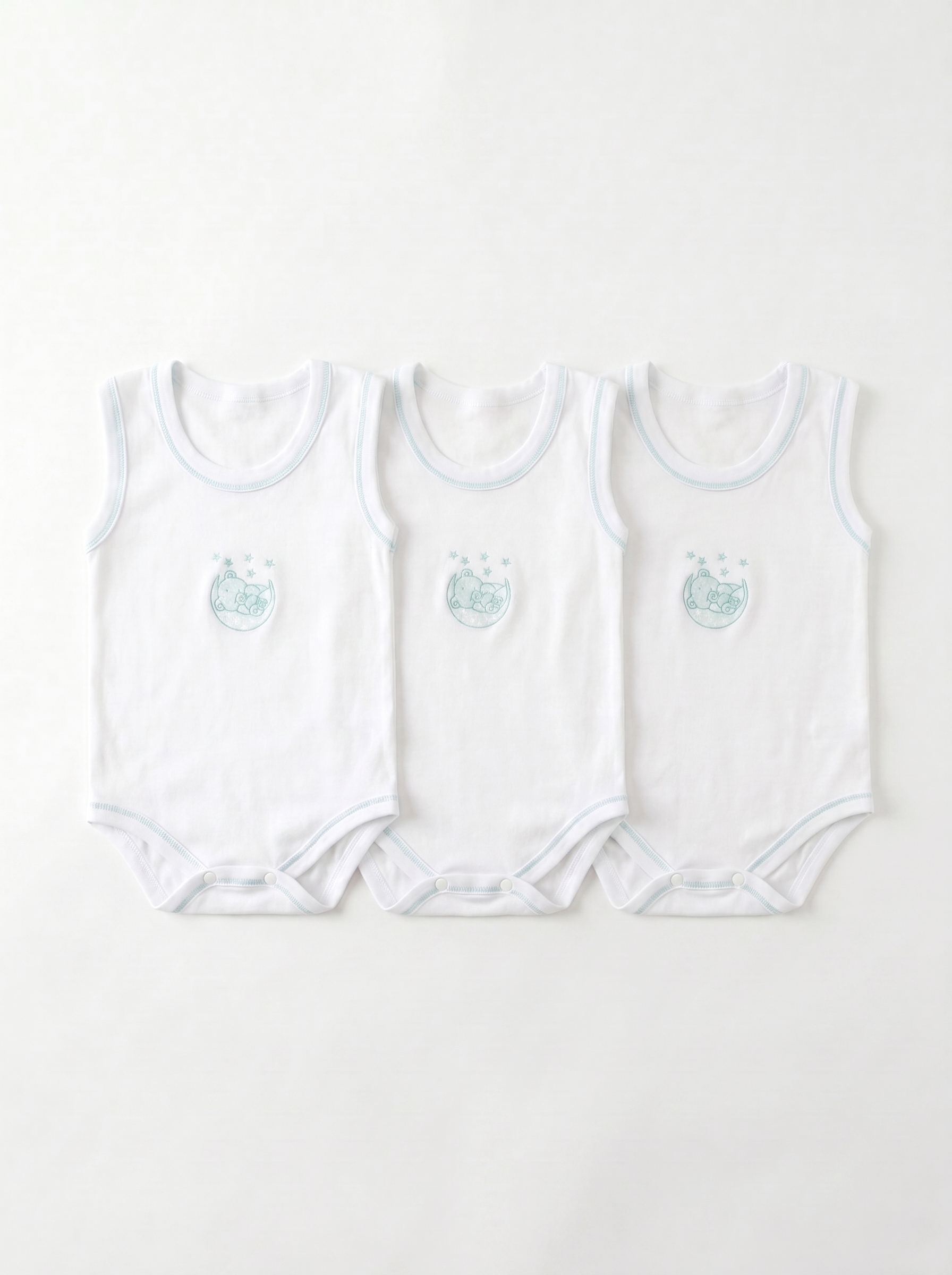 Lot de 3 Bodies Bébé Sans-Manche – Bleu Ciel Ours