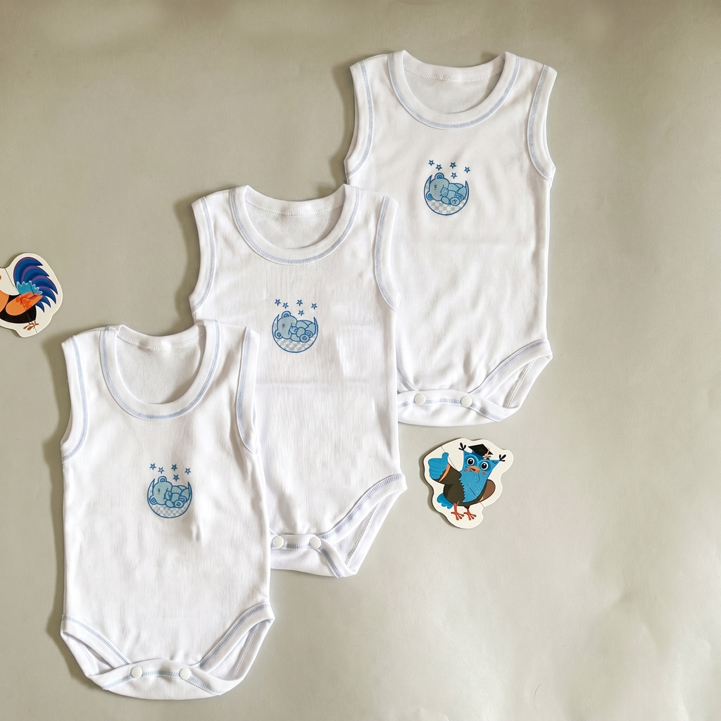 Lot de 3 Bodies Bébé Sans Manche en Coton Doux