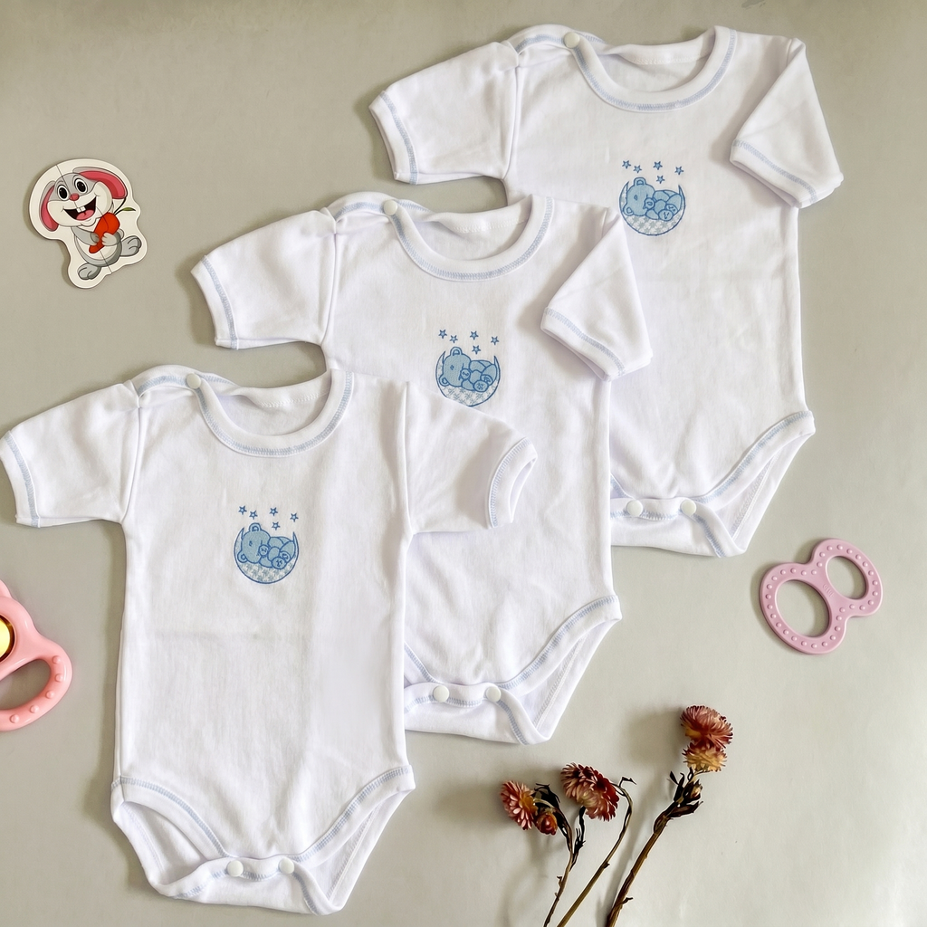 Lot de 3 Bodies Bébé Demi-Manche – Bleu Ours