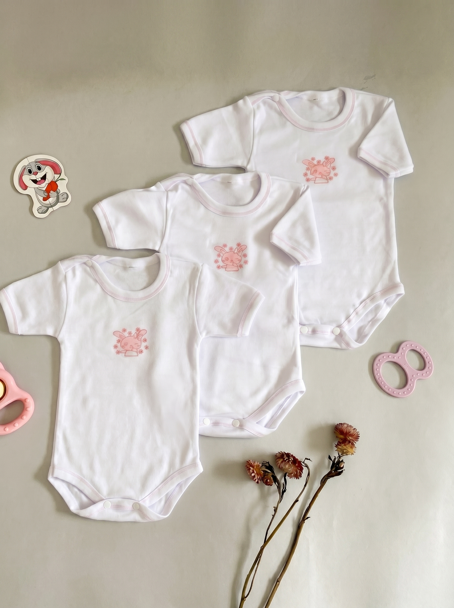 Lot de 3 Bodies Bébé Demi-Manche en Coton Doux