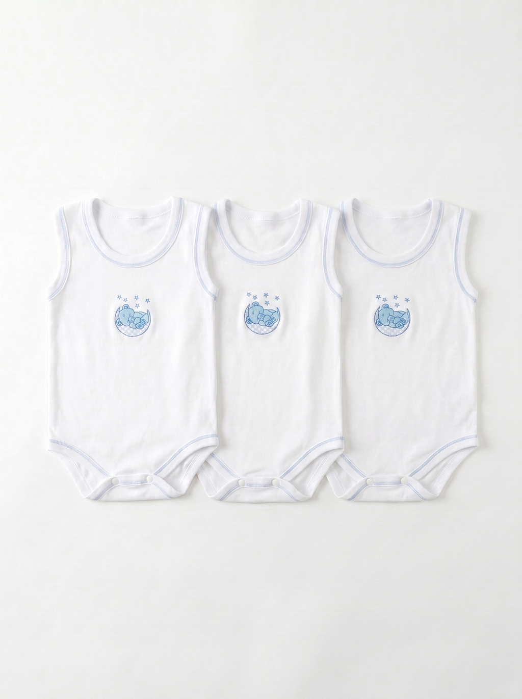 Lot de 3 Bodies Bébé Sans-Manche – Bleu Ours