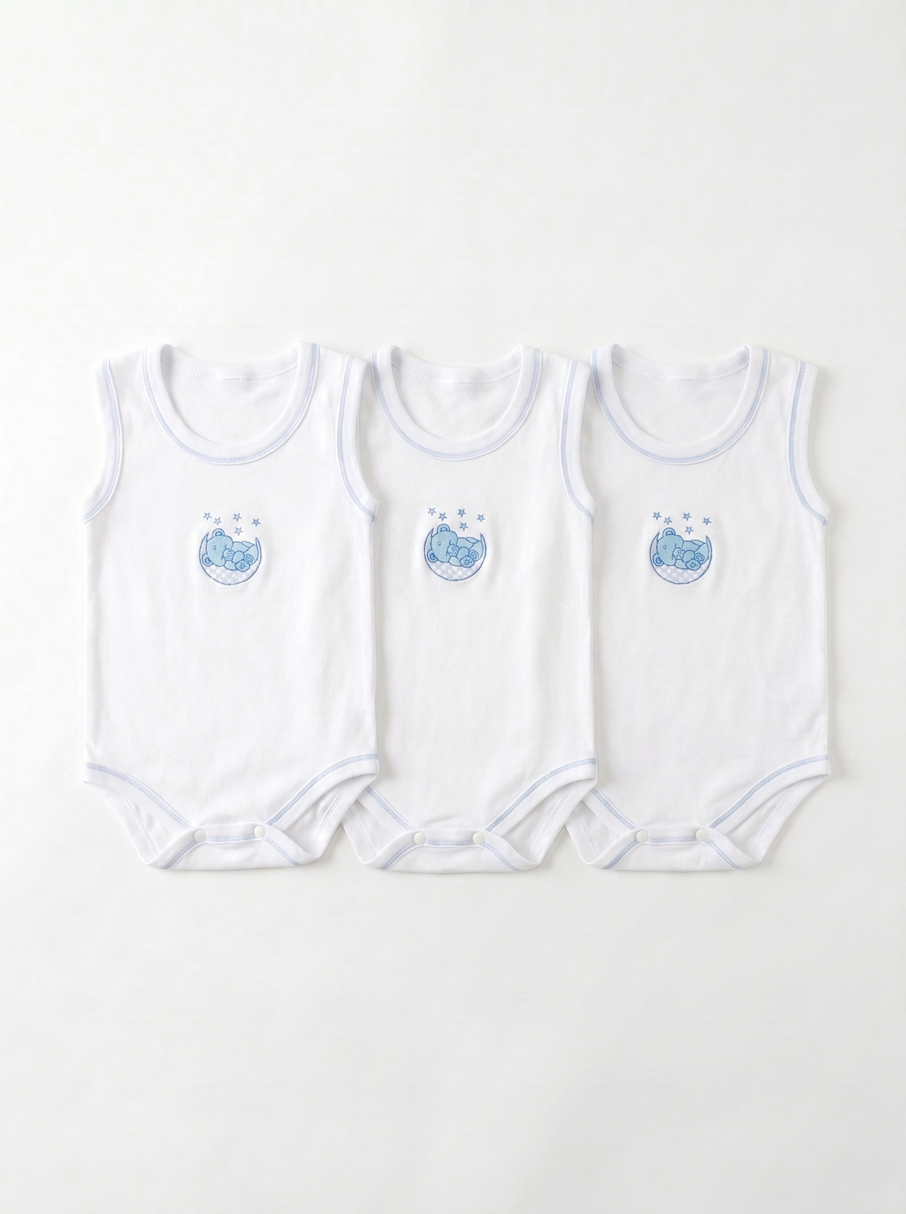 Lot de 3 Bodies Bébé Sans-Manche – Bleu Ours