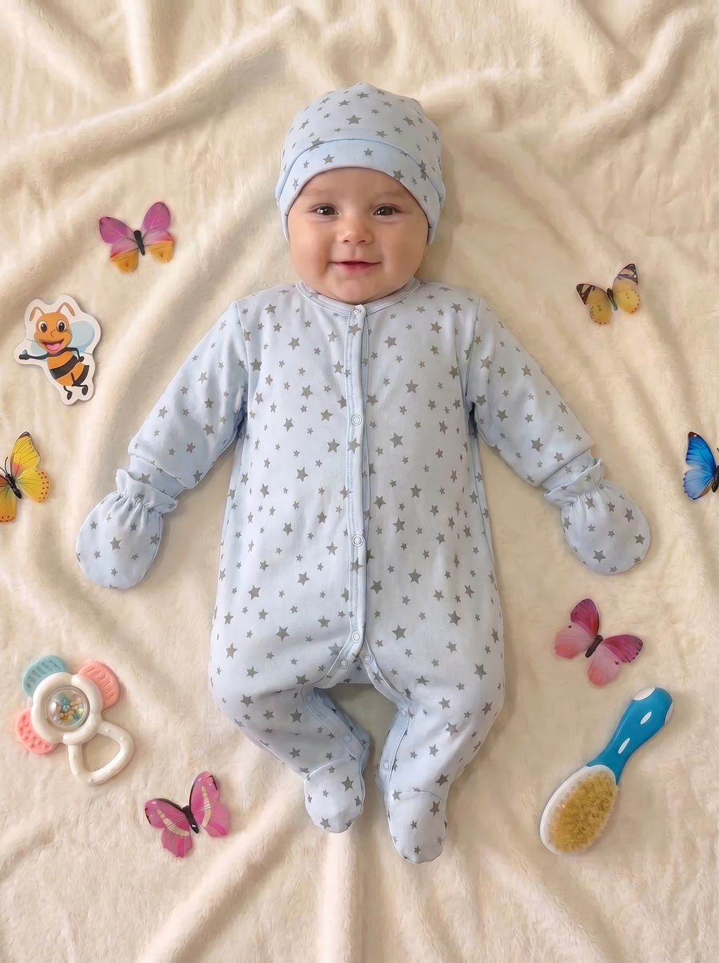 Grenouillère Bébé – Bleu Étoiles