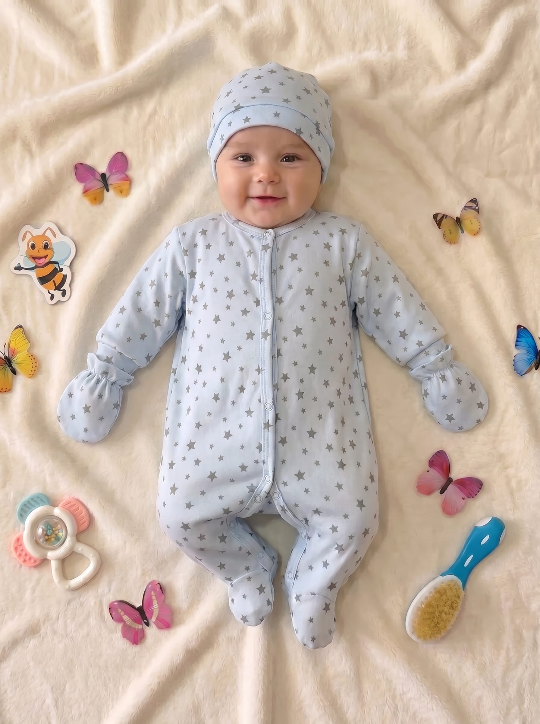 Grenouillère Bébé – Bleu Étoiles