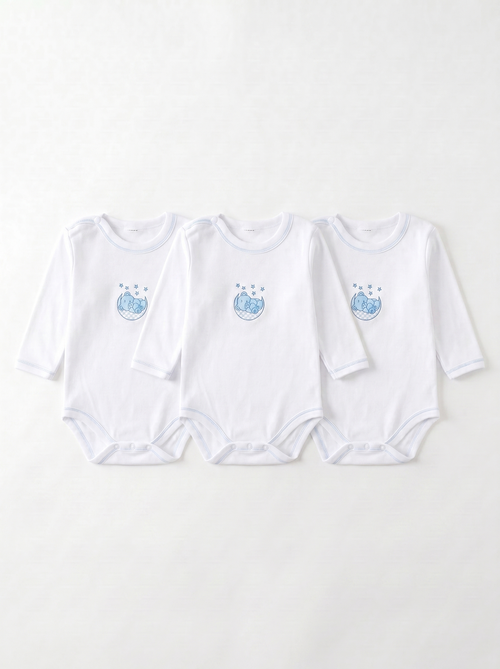 Lot de 3 Bodies Bébé Manche Longue – Bleu Ours