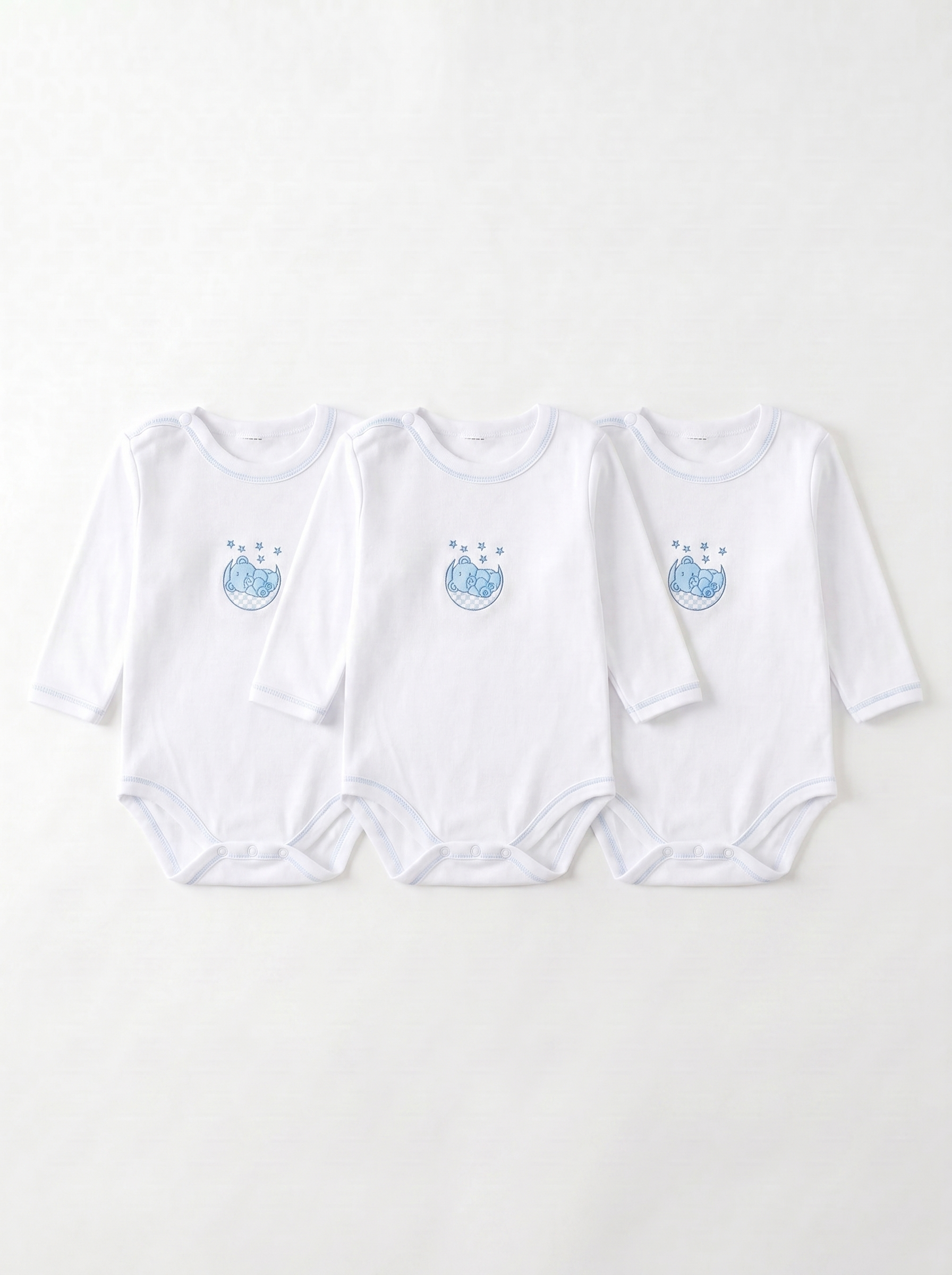 Lot de 3 Bodies Bébé Manche Longue – Bleu Ours