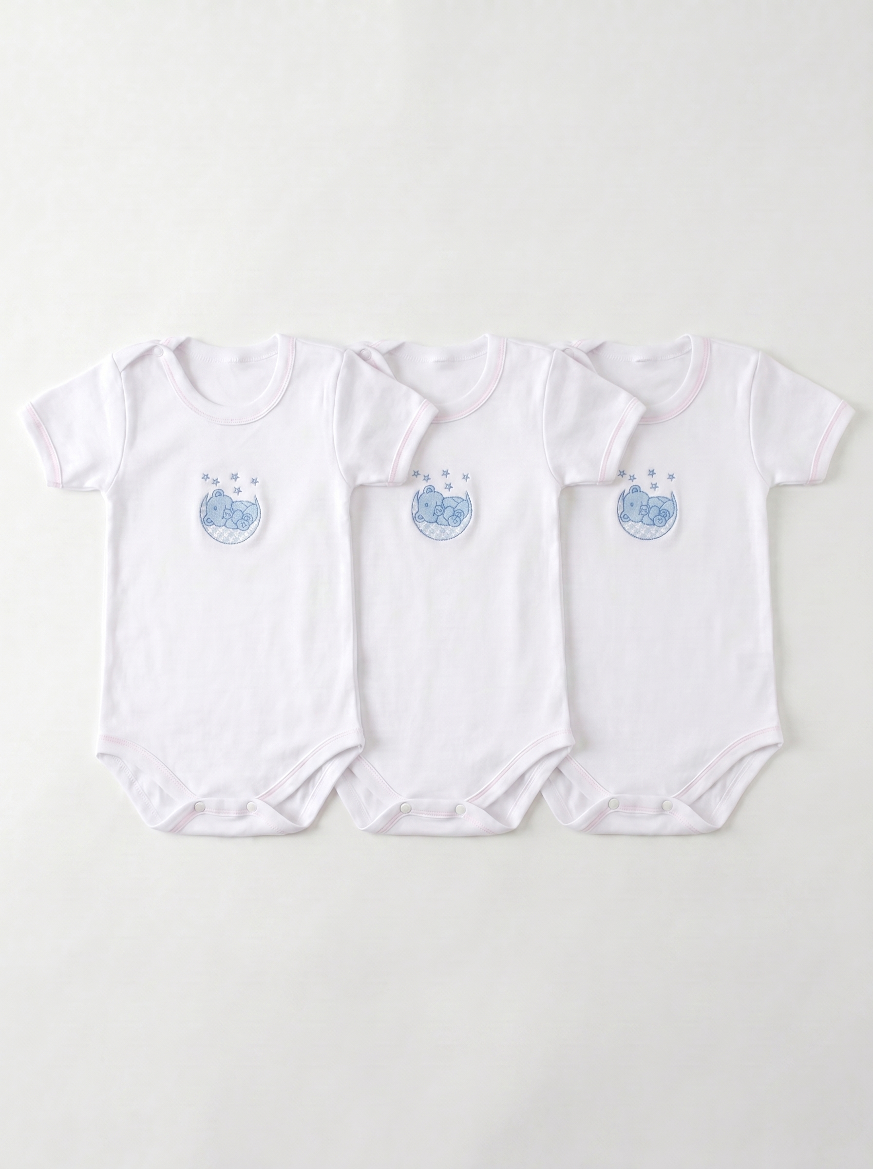 Lot de 3 Bodies Bébé Demi-Manche – Bleu Ours