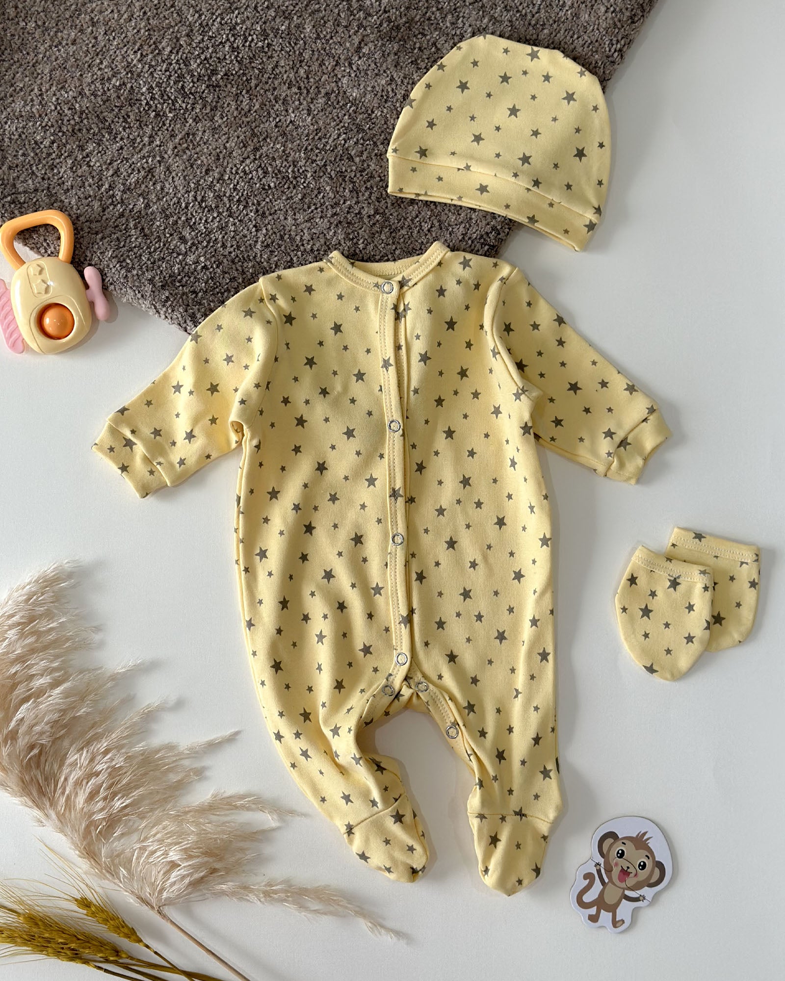 Grenouillère Bébé – Jaune Étoiles
