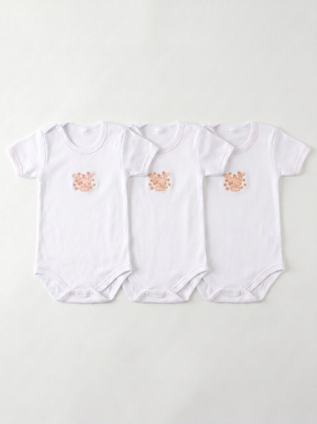 Lot de 3 Bodies Bébé Demi-Manche – Saumon Lapin