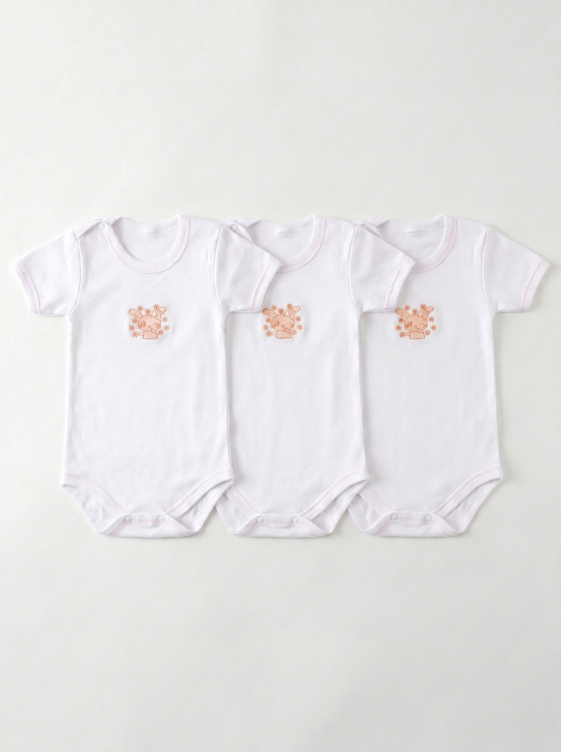 Lot de 3 Bodies Bébé Demi-Manche – Saumon Lapin