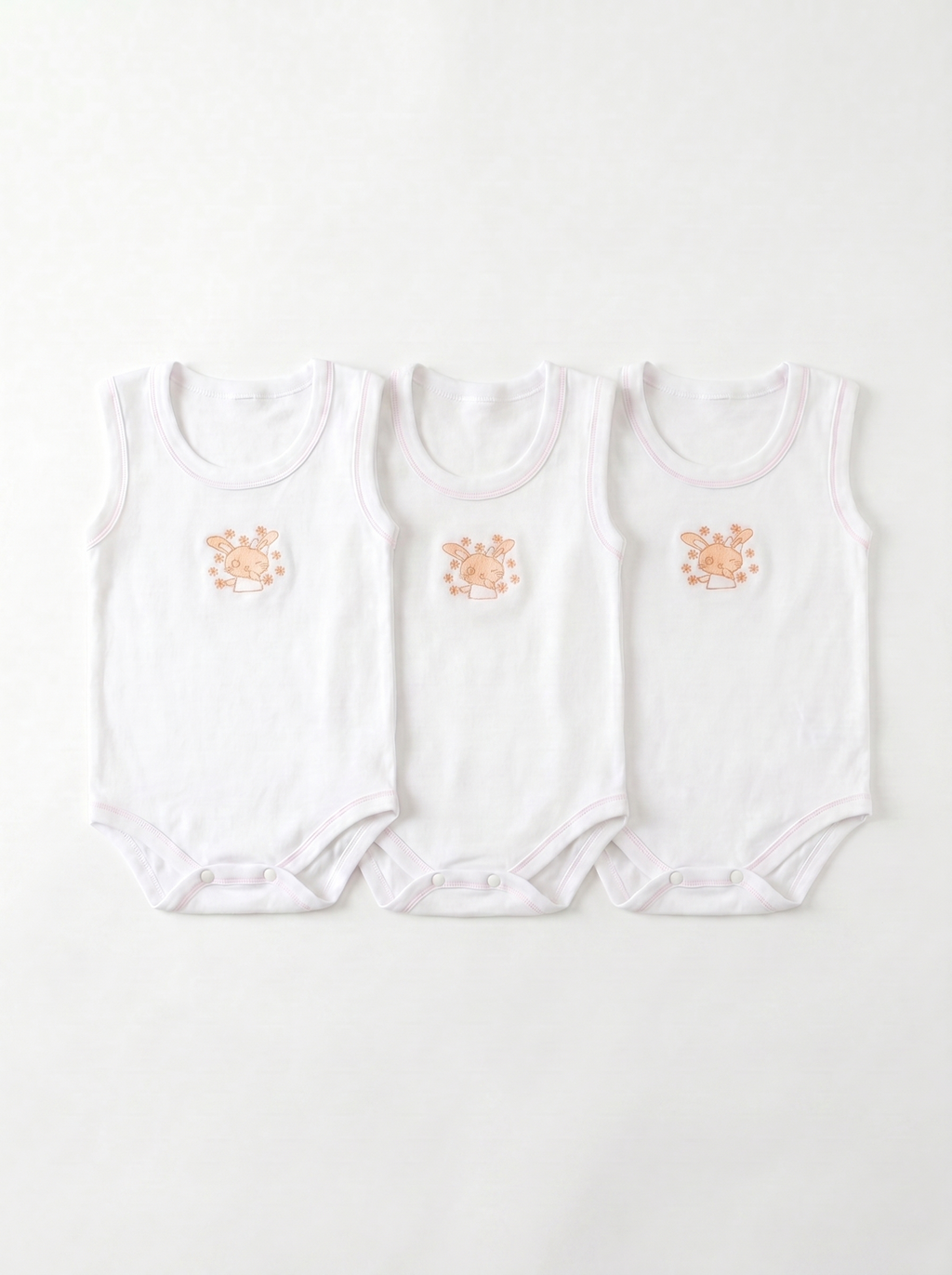 Lot de 3 Bodies Bébé Sans-Manche – Saumon Lapin