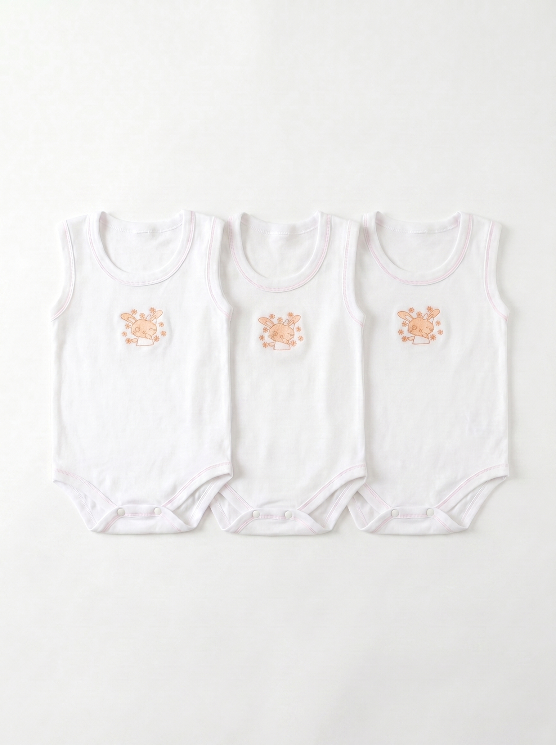 Lot de 3 Bodies Bébé Sans-Manche – Saumon Lapin