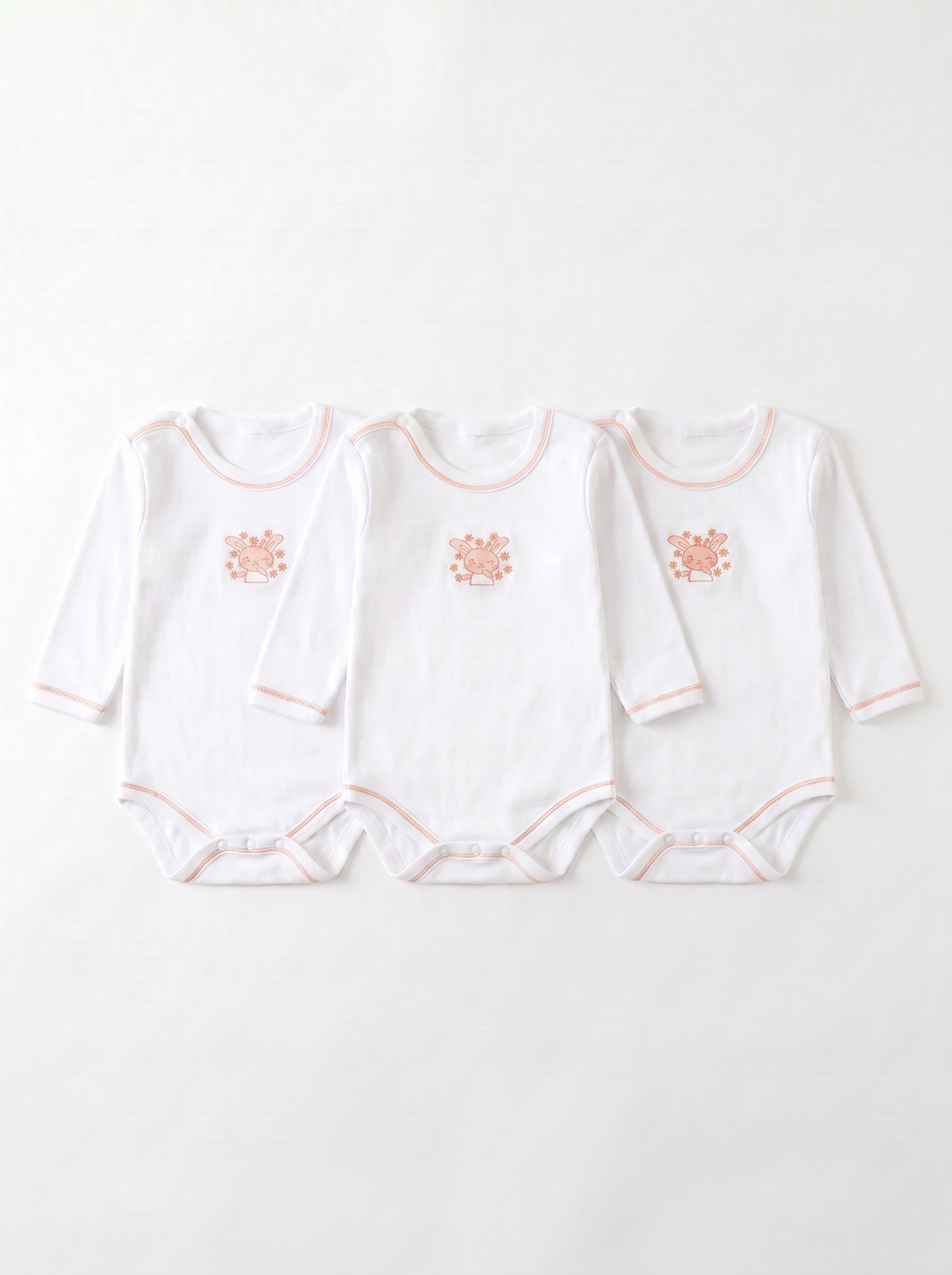 Lot de 3 Bodies Bébé Manche Longue – Saumon Lapin