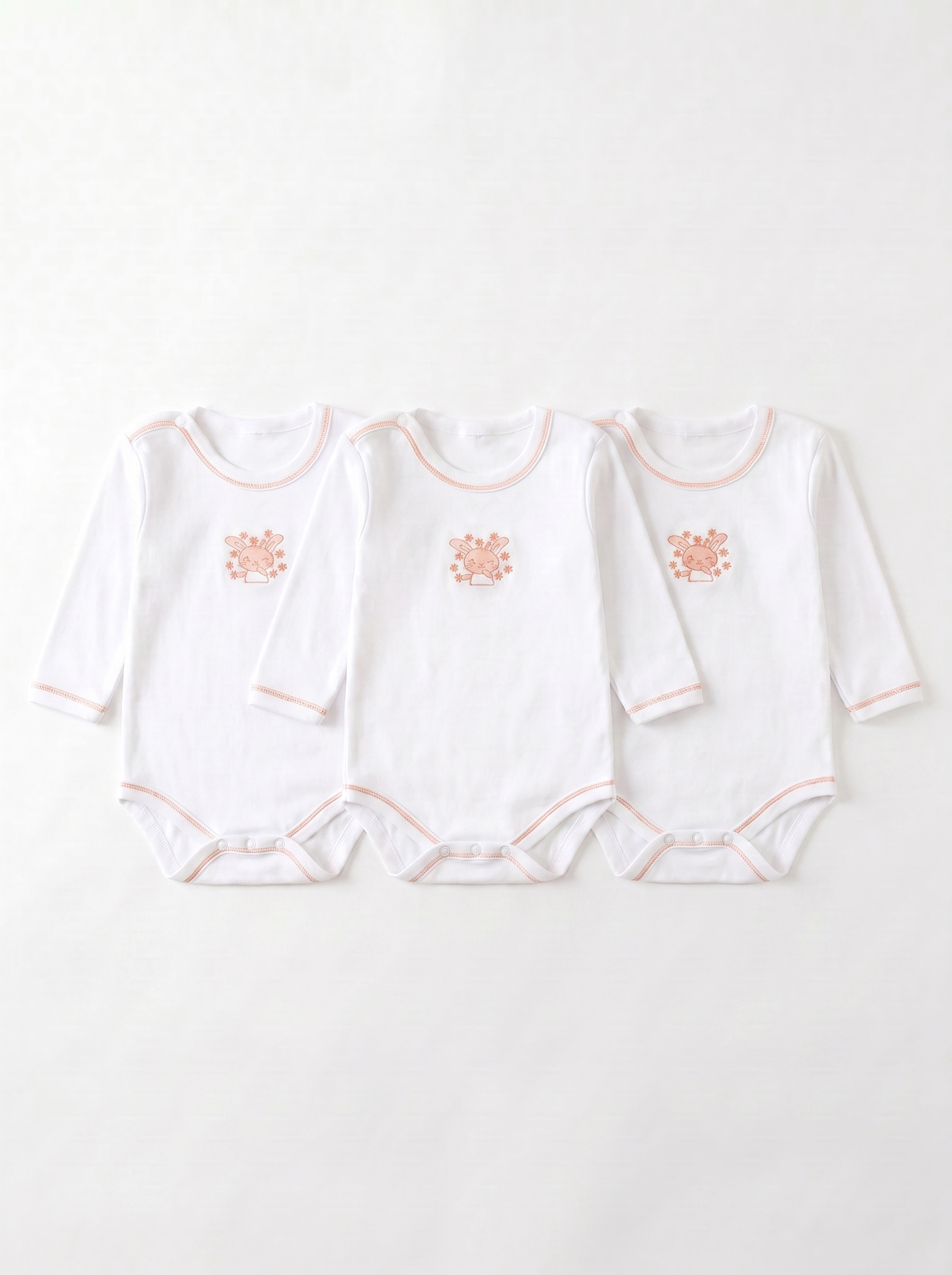 Lot de 3 Bodies Bébé Manche Longue – Saumon Lapin