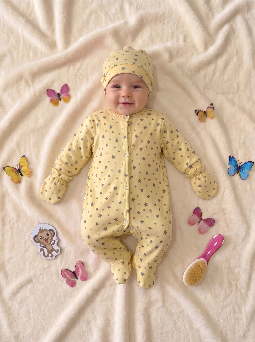 Grenouillère Bébé – Jaune Étoiles