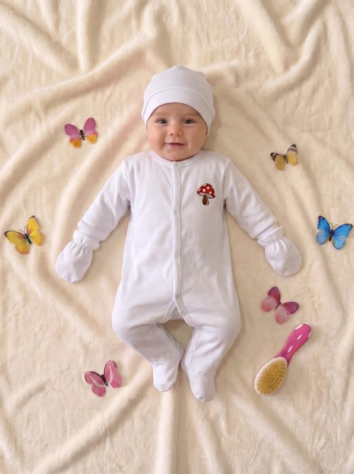 Grenouillère Bébé – Blanc Champignon