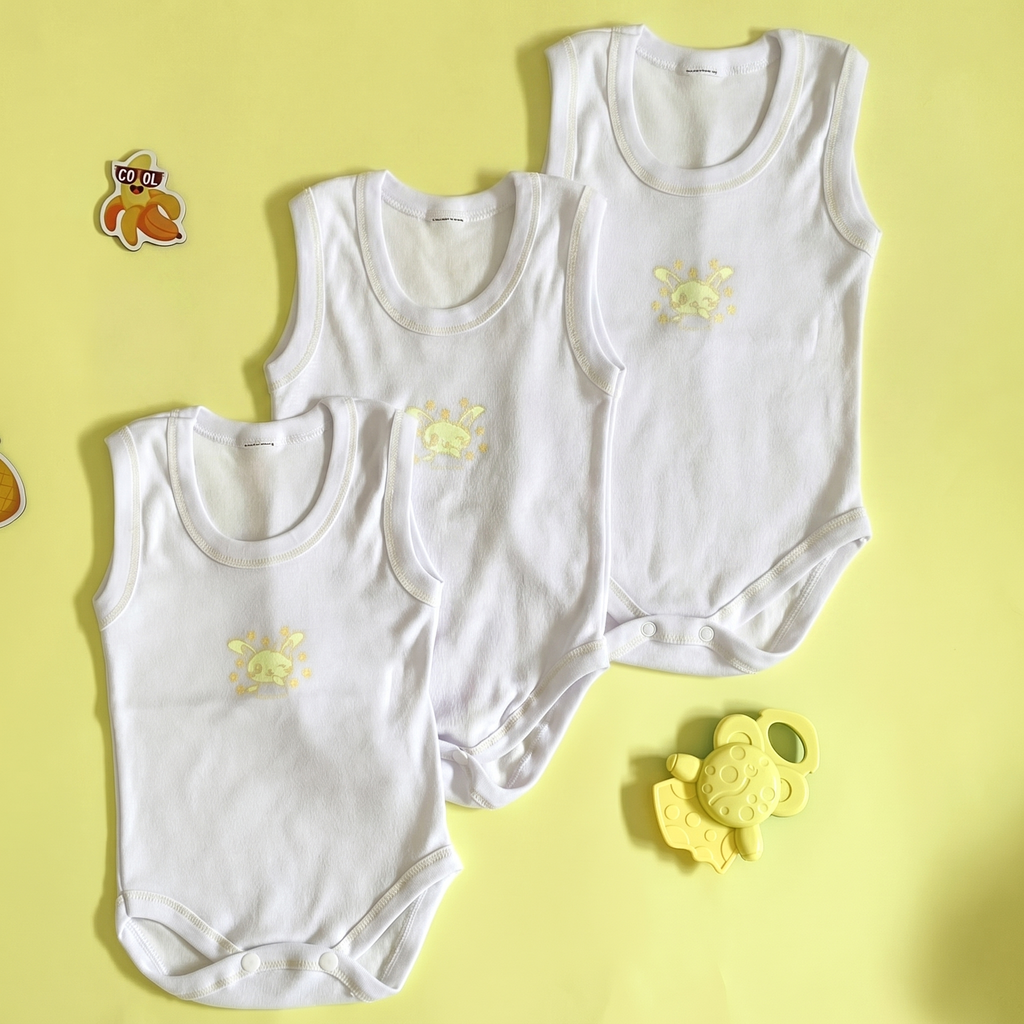 Lot de 3 Bodies Bébé Sans-Manche – Jaune Lapin