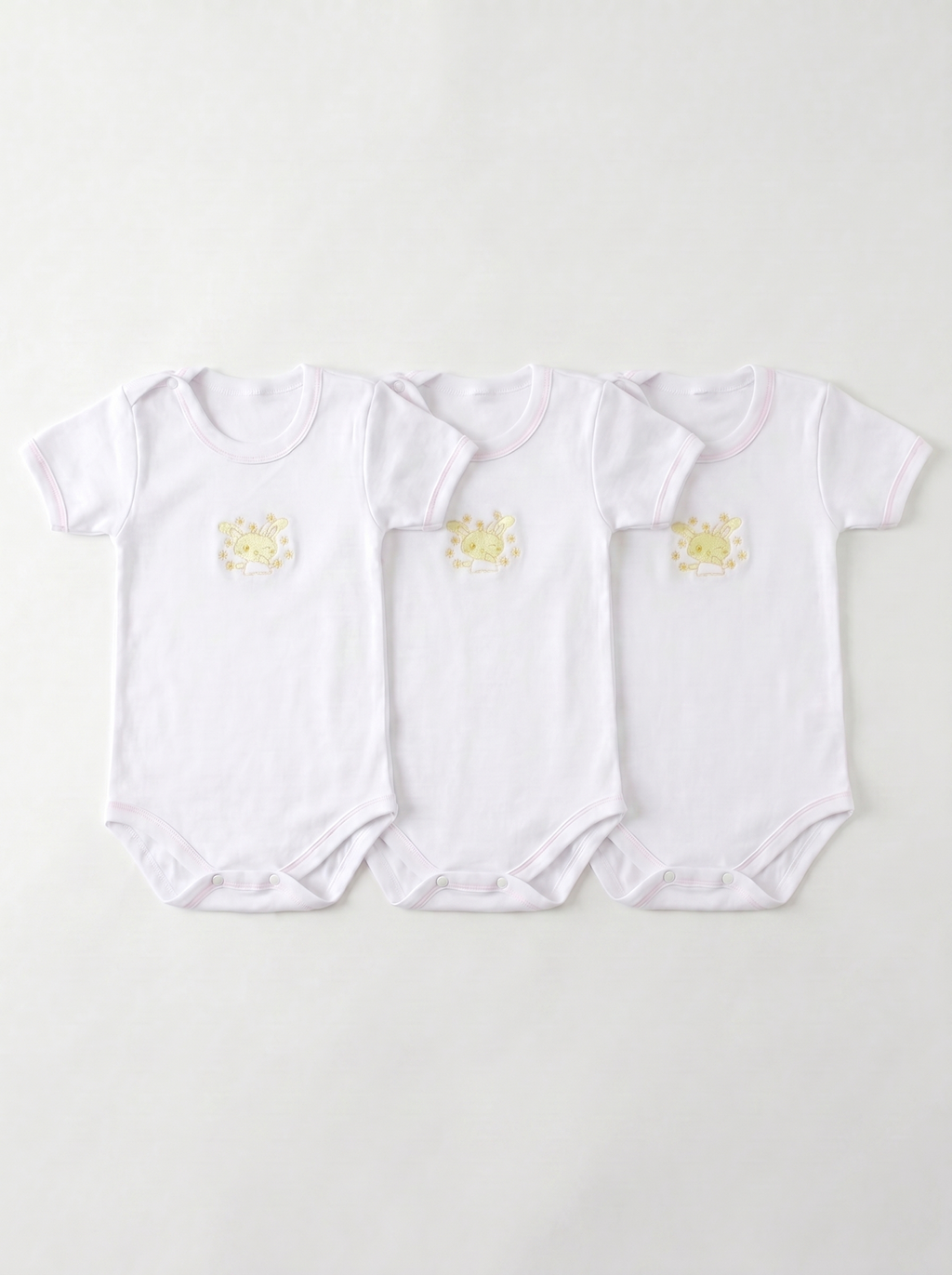 Lot de 3 Bodies Bébé Demi-Manche – Jaune Lapin