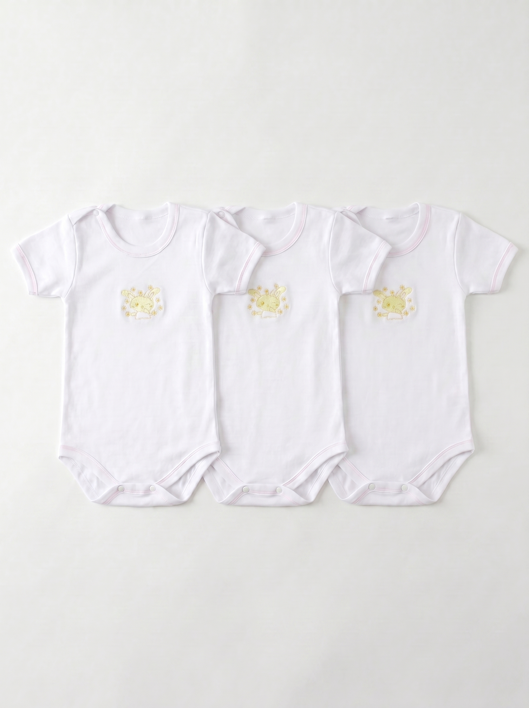 Lot de 3 Bodies Bébé Demi-Manche – Jaune Lapin