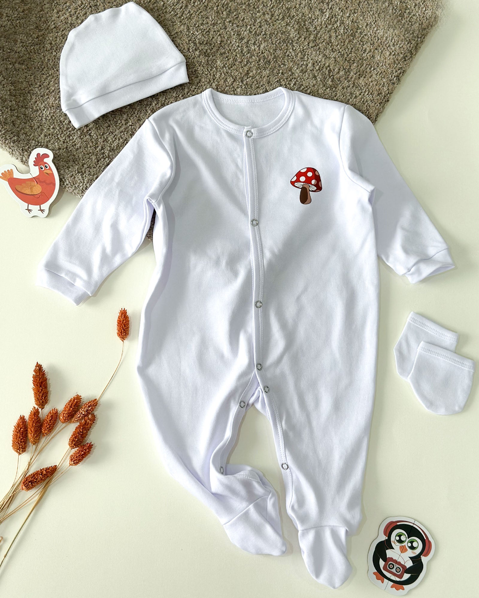 Grenouillère Bébé – Blanc Champignon