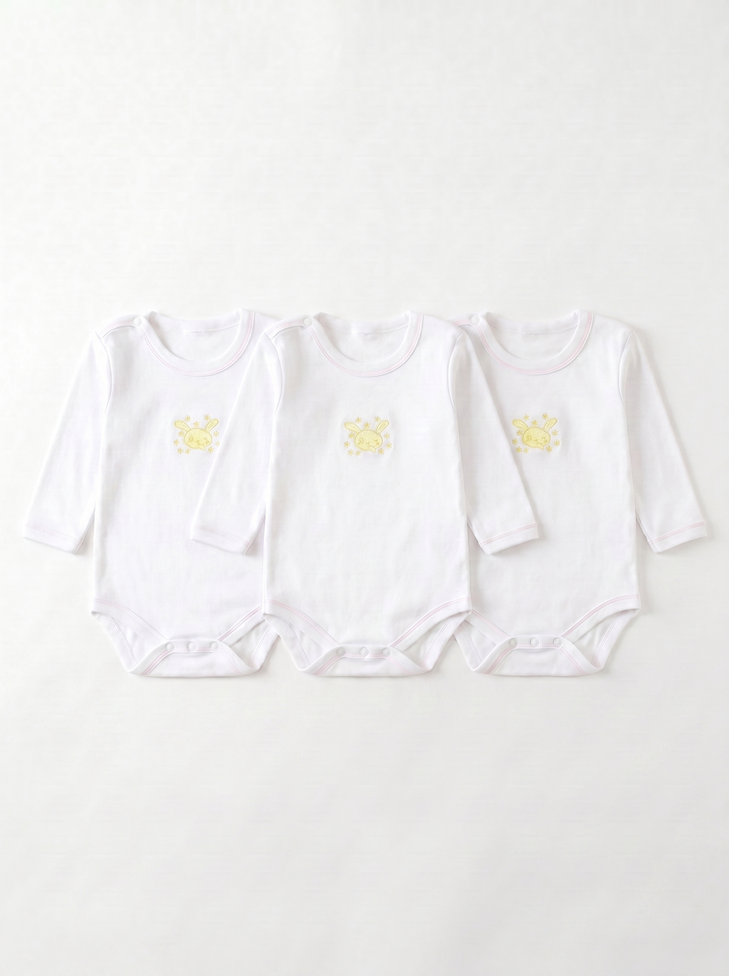 Lot de 3 Bodies Bébé Manche Longue – Jaune Lapin