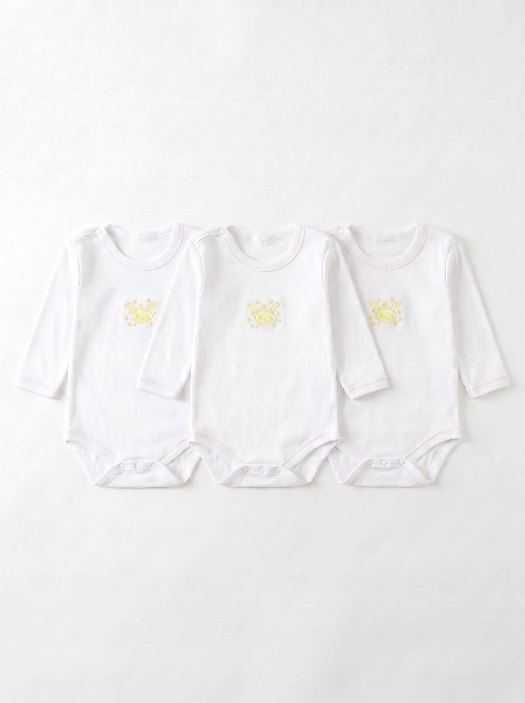 Lot de 3 Bodies Bébé Manche Longue – Jaune Lapin
