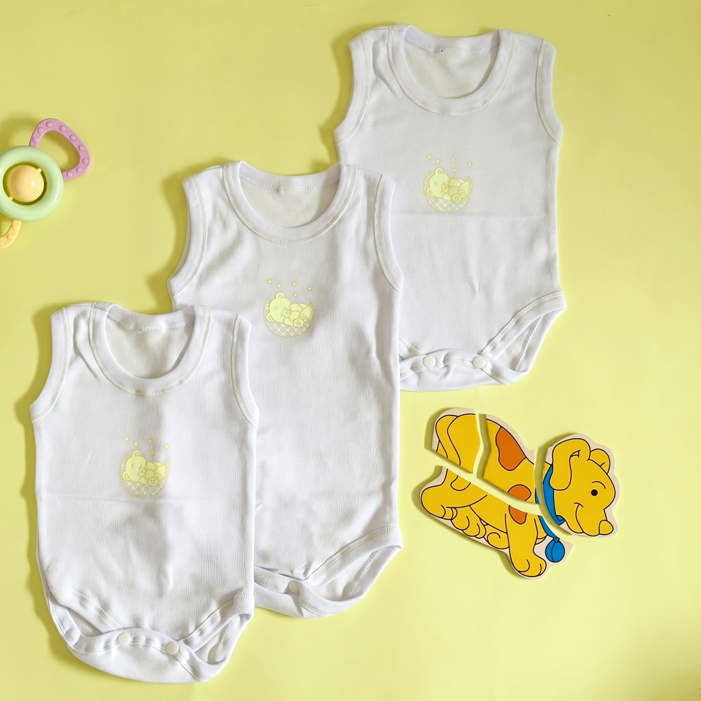Lot de 3 Bodies Bébé Sans-Manche – Jaune Ours
