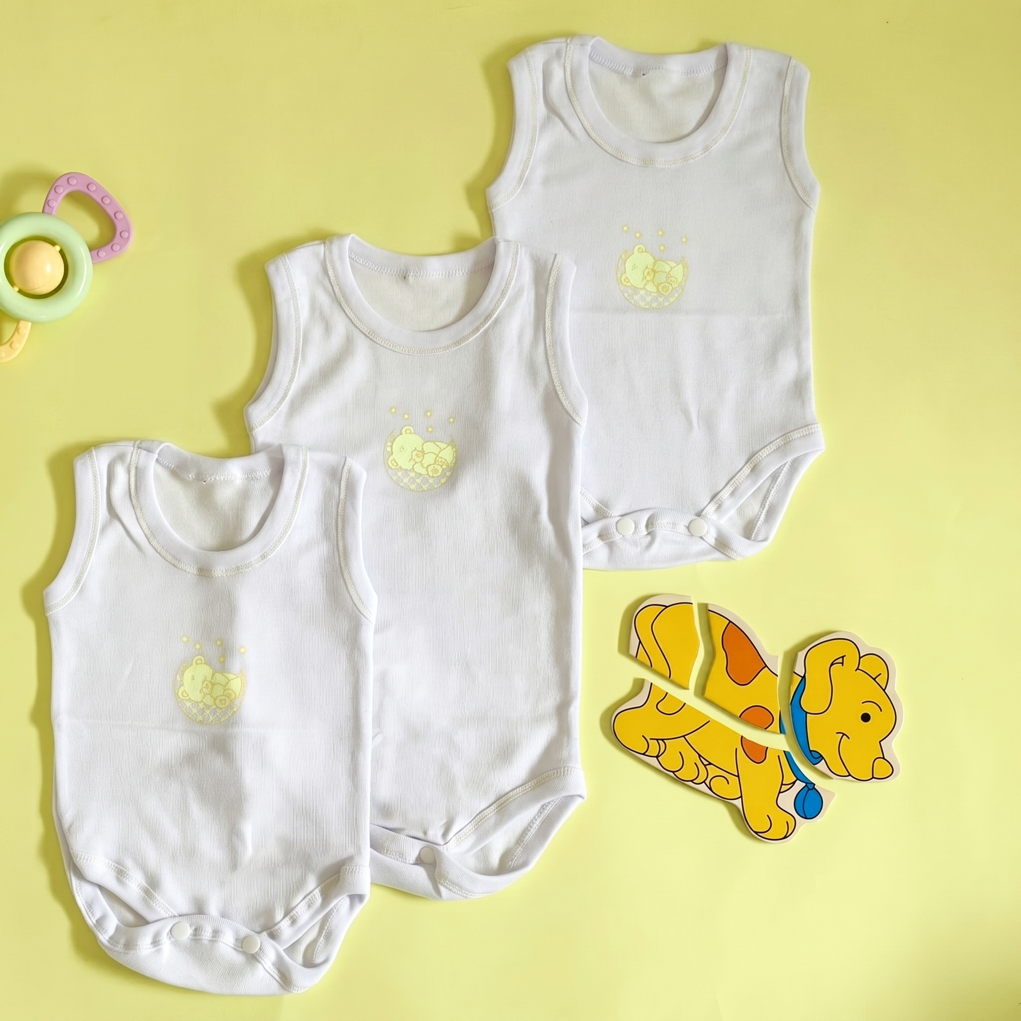 Lot de 3 Bodies Bébé Sans Manche en Coton Doux