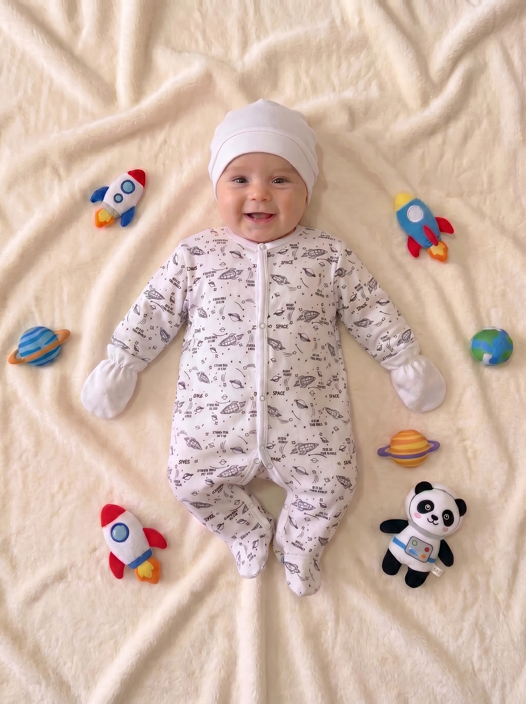 Grenouillère Bébé – Blanc Galaxie